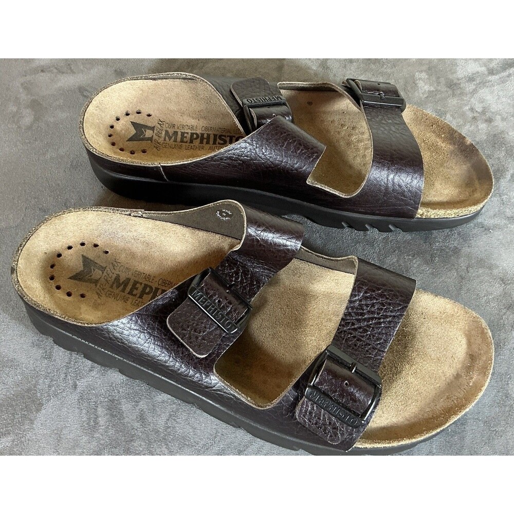 Mephisto Zonder Dark Brown Grain Comfofrt Sandals Slide Mens EU 45 Made Portugal
